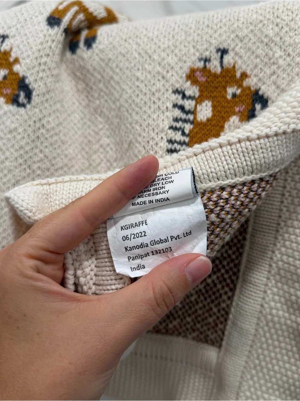 Adairs Jungle Organic Cotton Giraffe Baby Blanket Knitted